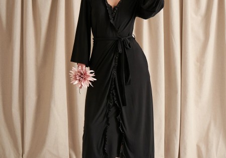 Pretty You London Bamboo Frill Kimono Black